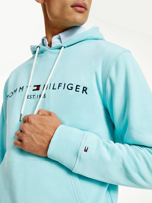 Muške Tommy Hilfiger Logo Duks Hoodie Plava | TH938GZT