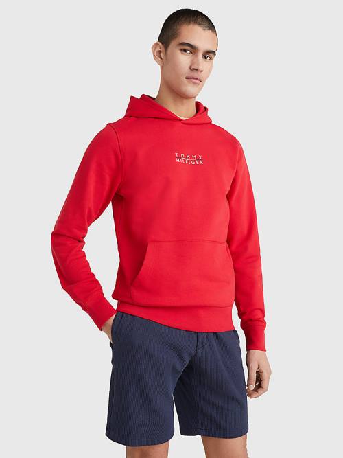 Muške Tommy Hilfiger Logo Embroidery Duks Hoodie Crveni | TH804XKJ