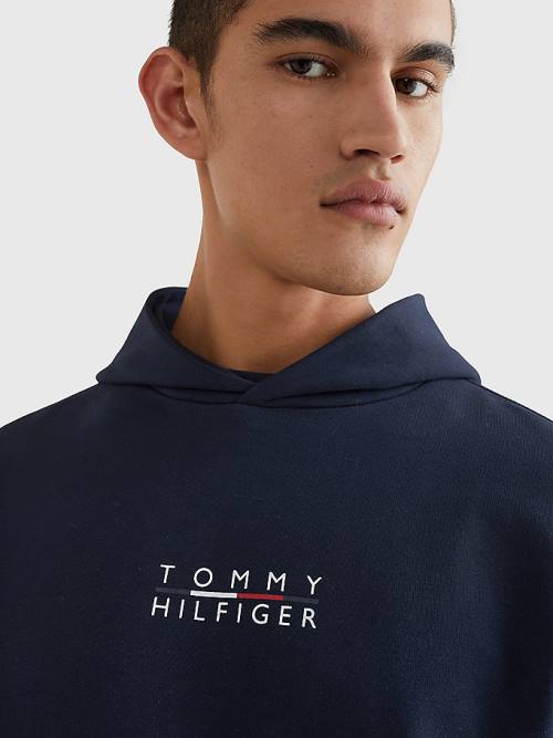 Muške Tommy Hilfiger Logo Embroidery Duks Hoodie Plava | TH931PEV