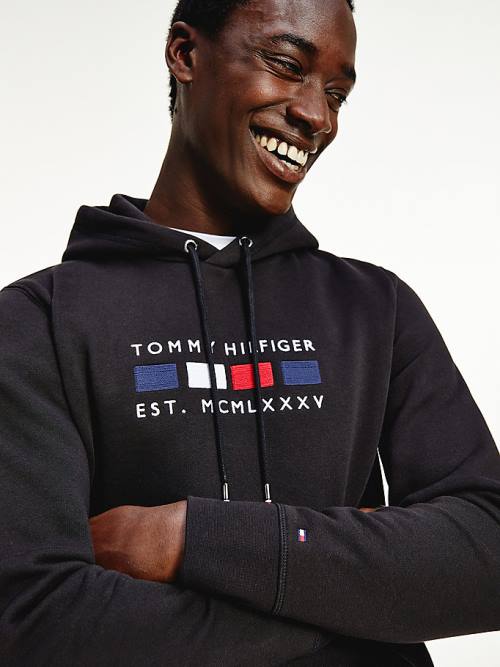 Muške Tommy Hilfiger Logo Embroidery Fleece Duks Hoodie Crna | TH340DWI