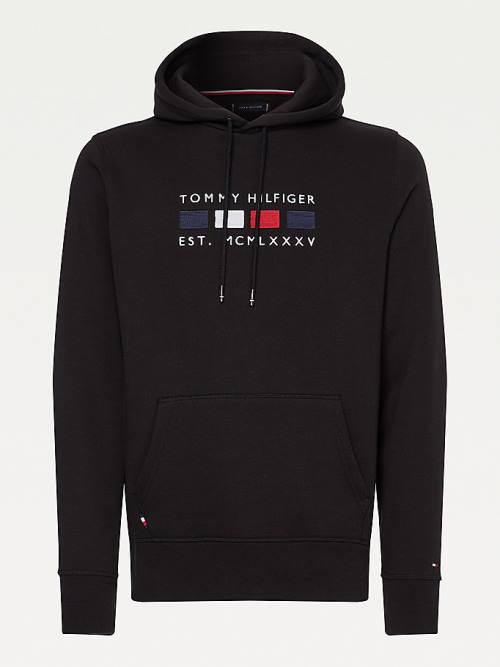 Muške Tommy Hilfiger Logo Embroidery Fleece Duks Hoodie Crna | TH340DWI