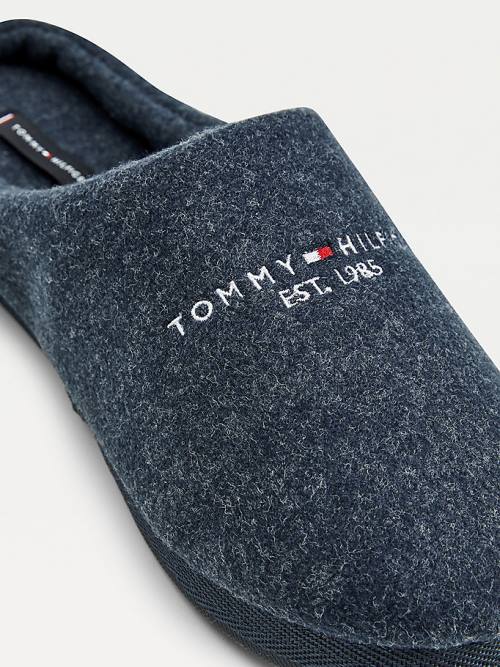 Muške Tommy Hilfiger Logo Felt Home Papuče Plava | TH693ZBU