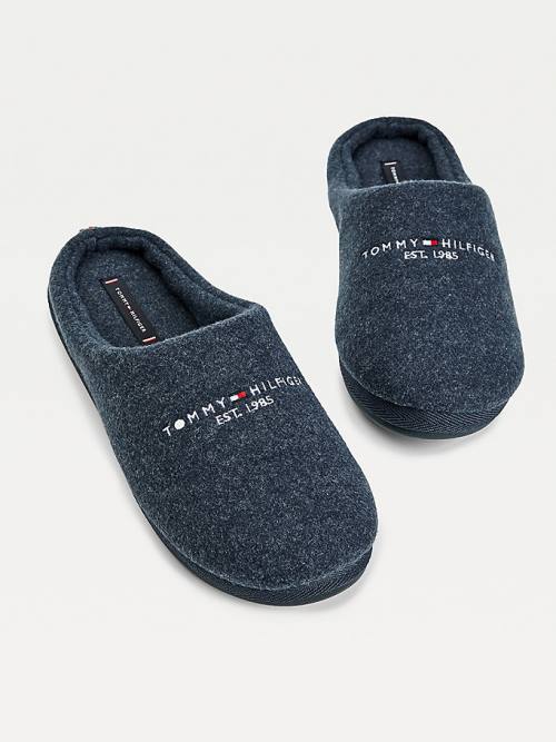 Muške Tommy Hilfiger Logo Felt Home Papuče Plava | TH693ZBU