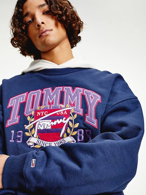 Muške Tommy Hilfiger Logo Fleece Duksevi Plava | TH059GCS