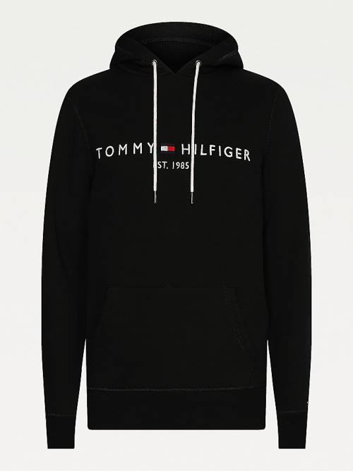 Muške Tommy Hilfiger Logo Flex Fleece Duks Hoodie Crna | TH513QUD