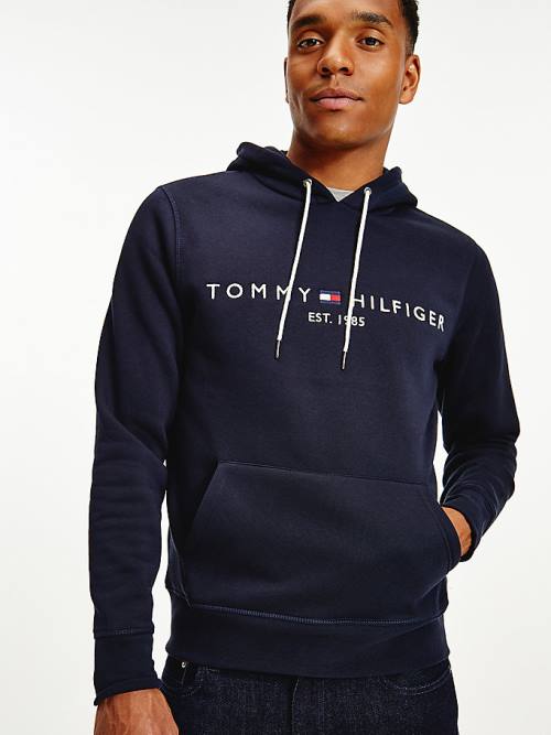 Muške Tommy Hilfiger Logo Flex Fleece Duks Hoodie Plava | TH893VAD