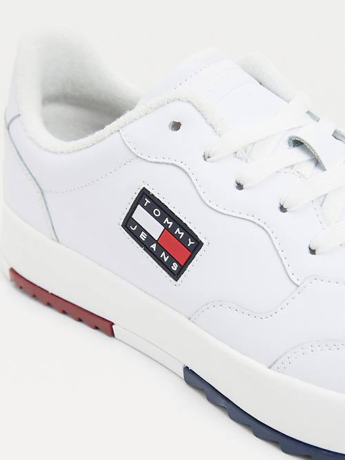 Muške Tommy Hilfiger Logo Leather Cupsole Patike Bela | TH072XEZ