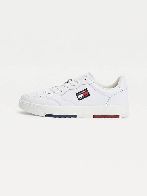 Muške Tommy Hilfiger Logo Leather Cupsole Patike Bela | TH072XEZ