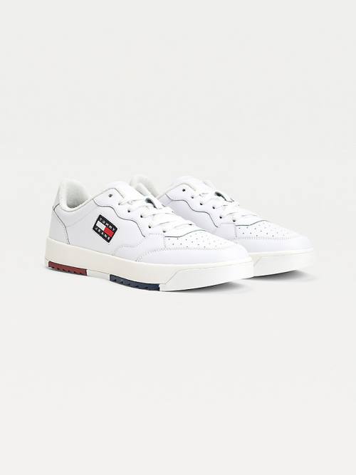 Muške Tommy Hilfiger Logo Leather Cupsole Patike Bela | TH072XEZ