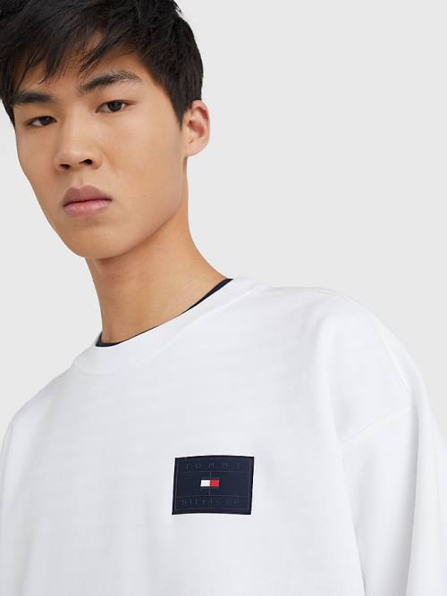 Muške Tommy Hilfiger Logo Print Crew Neck Duksevi Bela | TH238ZXB