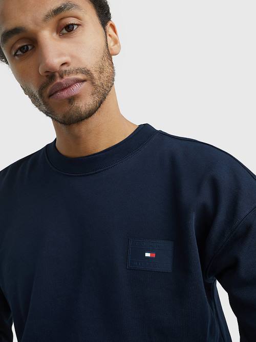 Muške Tommy Hilfiger Logo Print Crew Neck Duksevi Plava | TH607DXB