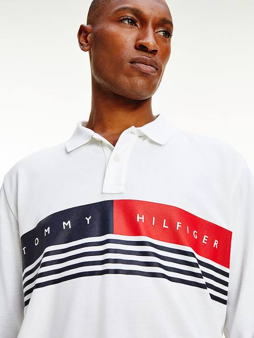 Muške Tommy Hilfiger Logo Regular Fit Long Sleeve Polo Majice Bela | TH932HXV