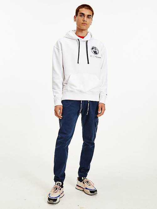 Muške Tommy Hilfiger Logo Relaxed Fit Duks Hoodie Bela | TH584KTZ