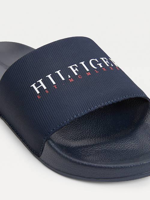 Muške Tommy Hilfiger Logo Slides Sandale Plava | TH829SYA