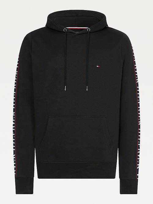 Muške Tommy Hilfiger Logo Tape Zip-Thru Duks Hoodie Crna | TH965YSL