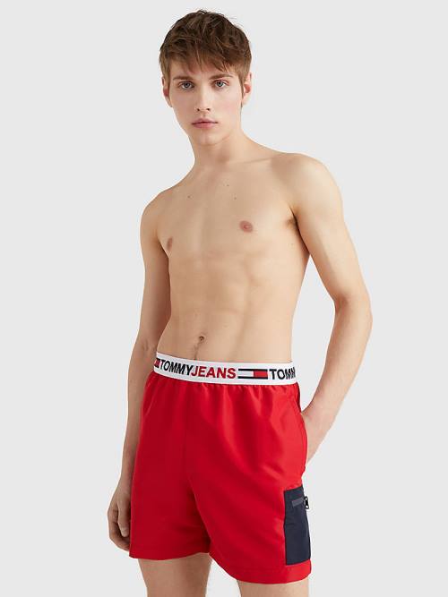 Muške Tommy Hilfiger Logo Waistband Mid Length Shorts Kupaći Kostimi Crveni | TH047MHT