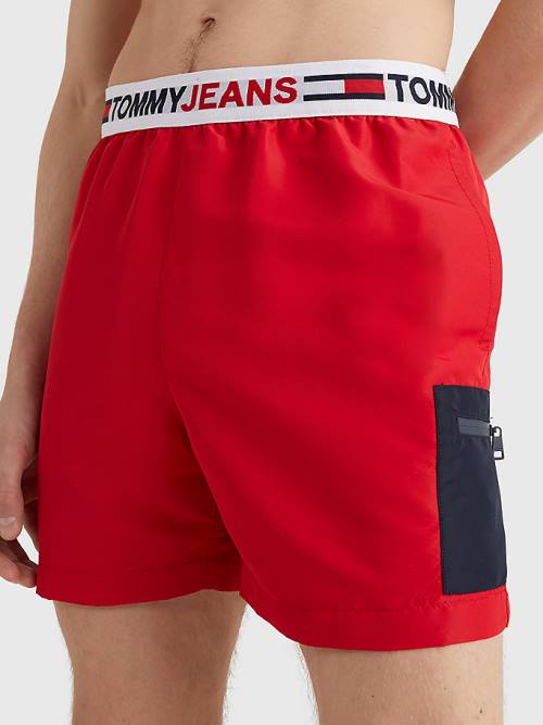 Muške Tommy Hilfiger Logo Waistband Mid Length Shorts Kupaći Kostimi Crveni | TH047MHT