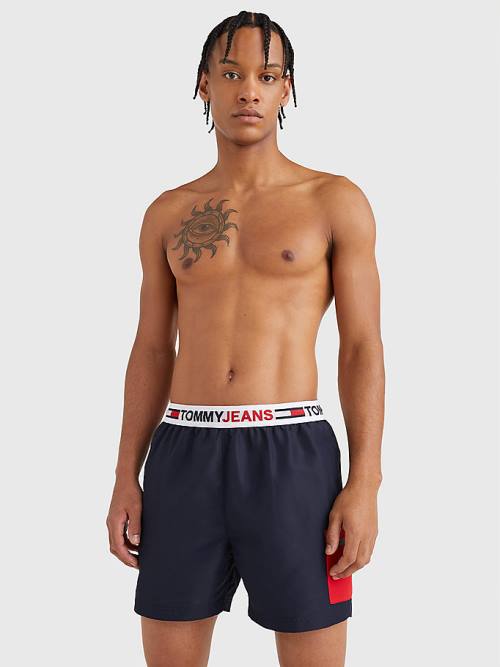 Muške Tommy Hilfiger Logo Waistband Mid Length Shorts Kupaći Kostimi Plava | TH973ZCH