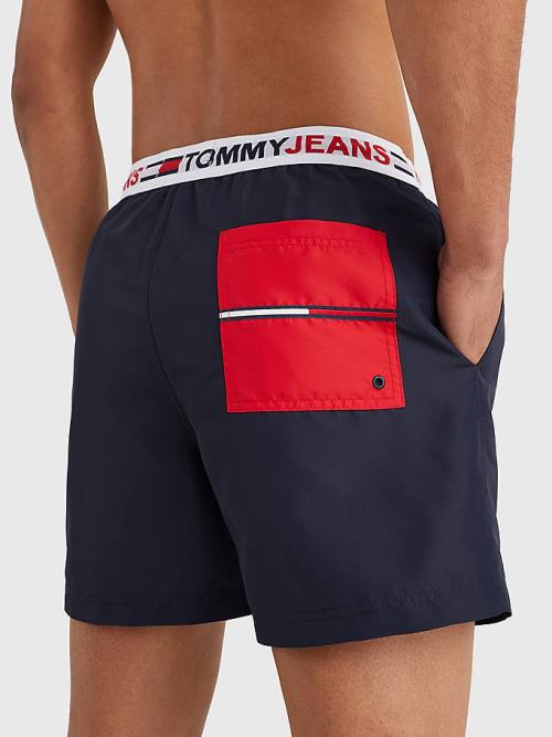 Muške Tommy Hilfiger Logo Waistband Mid Length Shorts Kupaći Kostimi Plava | TH973ZCH