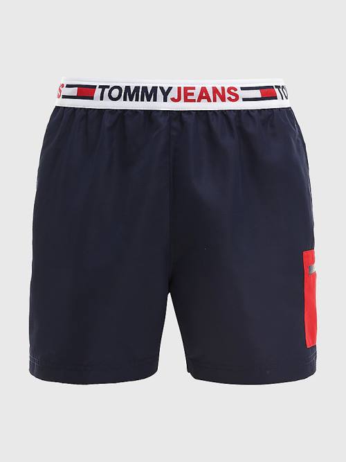 Muške Tommy Hilfiger Logo Waistband Mid Length Shorts Kupaći Kostimi Plava | TH973ZCH