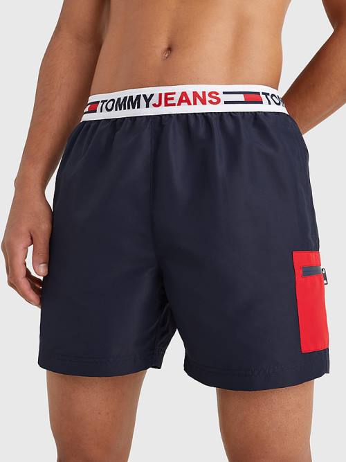 Muške Tommy Hilfiger Logo Waistband Mid Length Shorts Kupaći Kostimi Plava | TH973ZCH