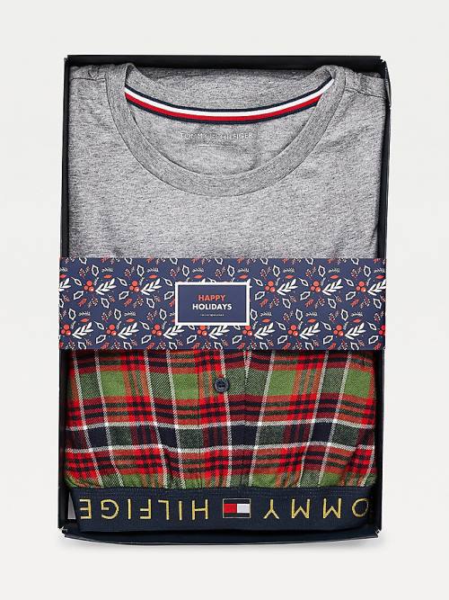 Muške Tommy Hilfiger Long Sleeve Cotton Flannel Set Pidžama Siva | TH791BIN