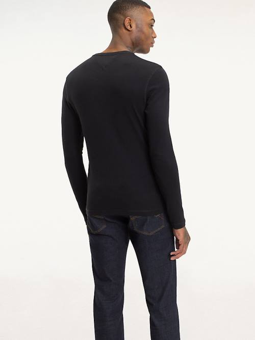 Muške Tommy Hilfiger Long Sleeved Ribbed Organic Cotton Majice Crna | TH072ZAM