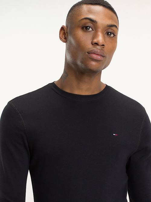 Muške Tommy Hilfiger Long Sleeved Ribbed Organic Cotton Majice Crna | TH072ZAM