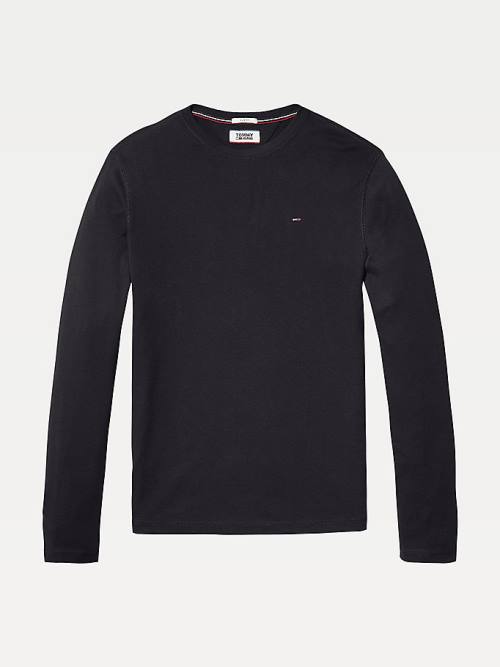 Muške Tommy Hilfiger Long Sleeved Ribbed Organic Cotton Majice Crna | TH072ZAM