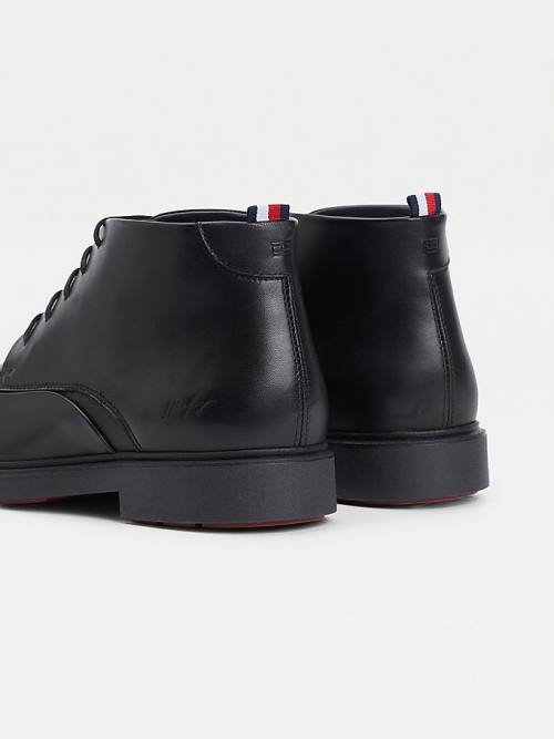 Muške Tommy Hilfiger Low-Rise Leather Lace-Up Čizme Crna | TH350VQG