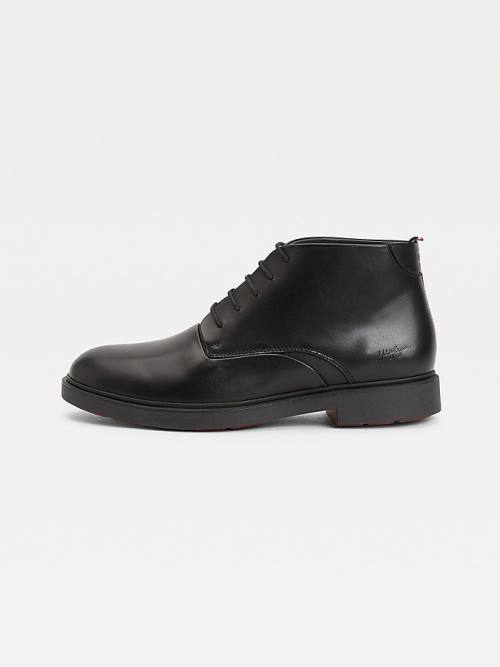 Muške Tommy Hilfiger Low-Rise Leather Lace-Up Čizme Crna | TH350VQG