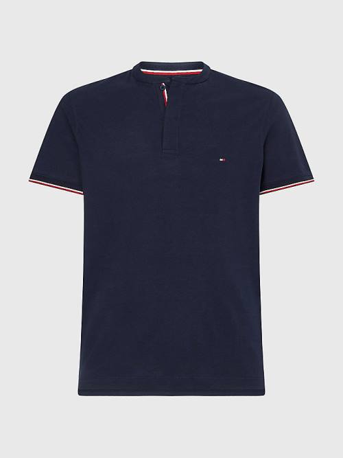 Muške Tommy Hilfiger Mandarin Collar Slim Fit Polo Majice Plava | TH267OLY