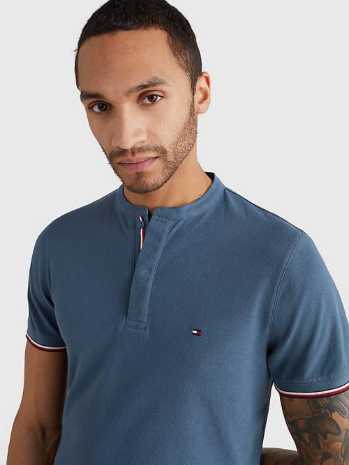 Muške Tommy Hilfiger Mandarin Collar Slim Fit Polo Majice Plava | TH361NLM