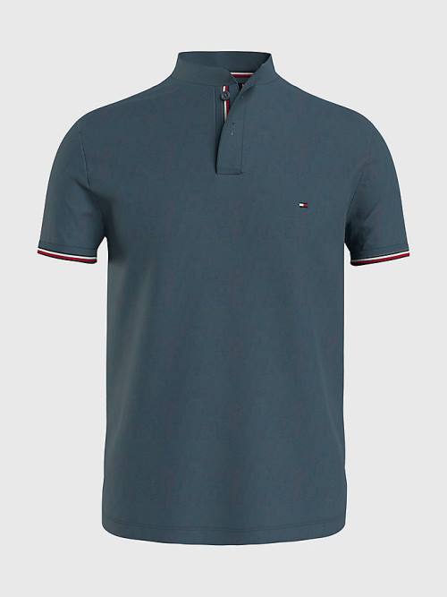 Muške Tommy Hilfiger Mandarin Collar Slim Fit Polo Majice Plava | TH361NLM