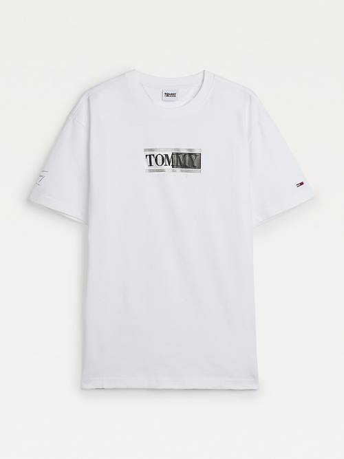 Muške Tommy Hilfiger Metallic Logo Organic Cotton Classic Majice Bela | TH057ASE