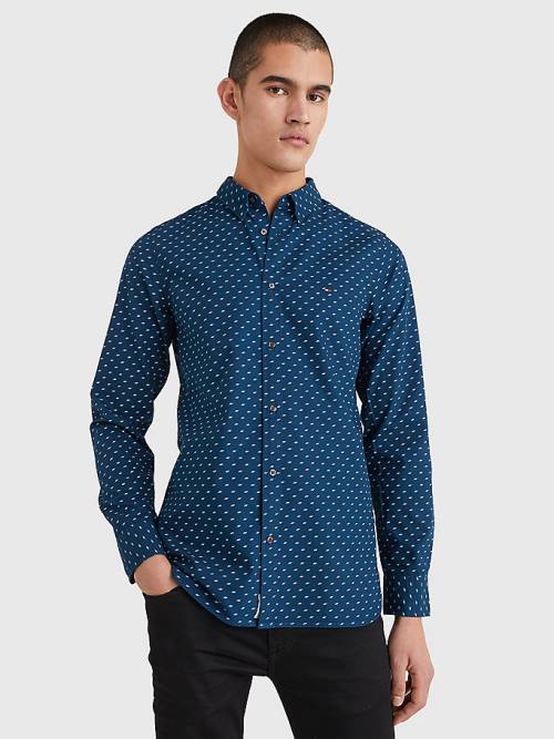 Muške Tommy Hilfiger Micro Print Poplin Slim Fit Košulje Plava | TH481NSF