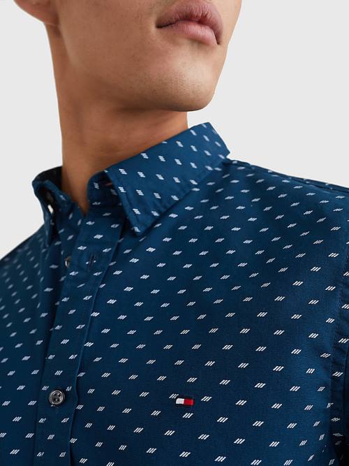 Muške Tommy Hilfiger Micro Print Poplin Slim Fit Košulje Plava | TH481NSF