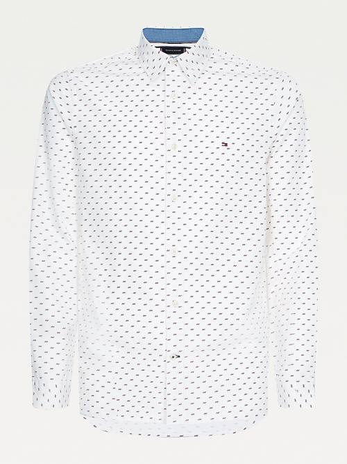 Muške Tommy Hilfiger Micro Print Poplin Slim Fit Košulje Bela | TH791IRD