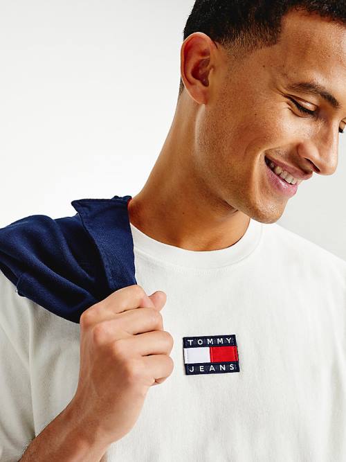 Muške Tommy Hilfiger Organic Cotton Badge Majice Bela | TH301QTL