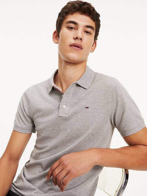 Muške Tommy Hilfiger Organic Cotton Fine Pique Slim Polo Majice Siva | TH379XFA