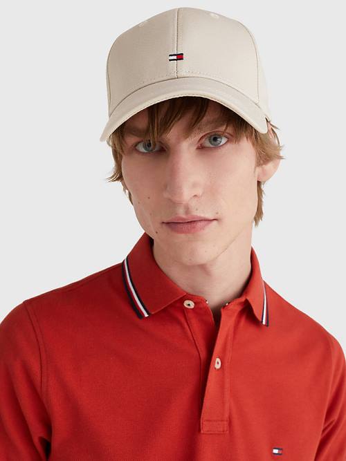 Muške Tommy Hilfiger Organic Cotton Flag Embroidery Cap Kape Bež | TH308XHB