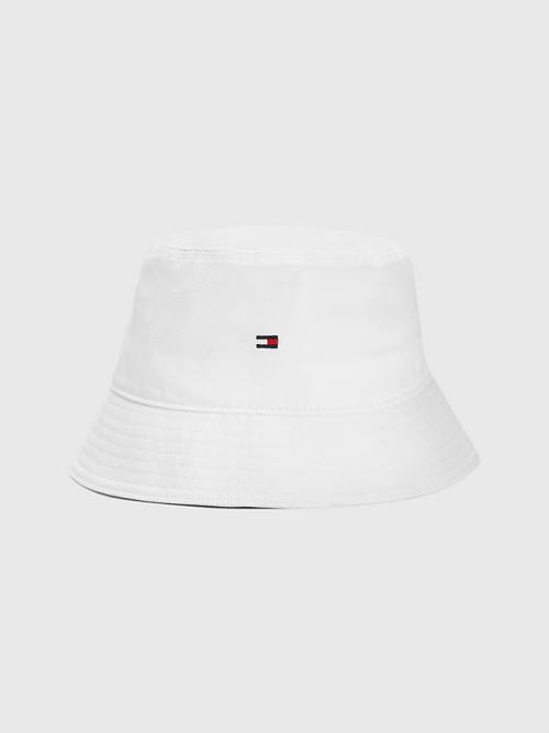 Muške Tommy Hilfiger Organic Cotton Flag Embroidery Bucket Kape Bela | TH732FRD