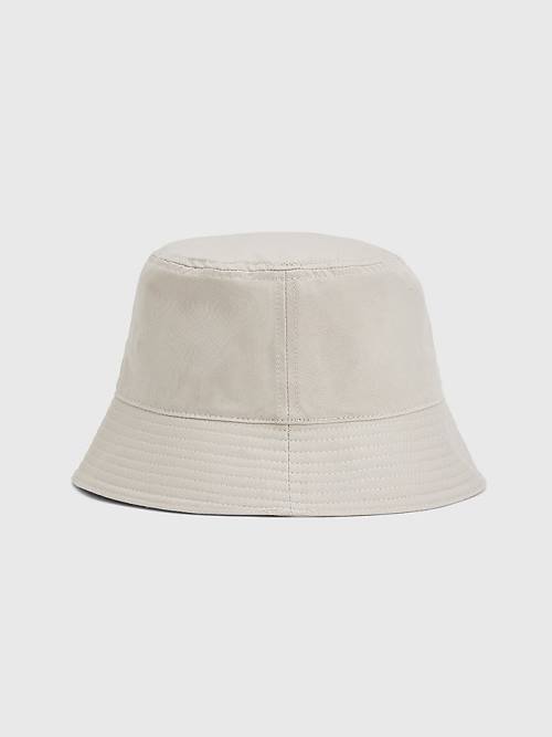 Muške Tommy Hilfiger Organic Cotton Flag Embroidery Bucket Kape Bež | TH968FJQ