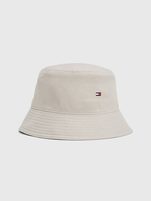 Muške Tommy Hilfiger Organic Cotton Flag Embroidery Bucket Kape Bež | TH968FJQ