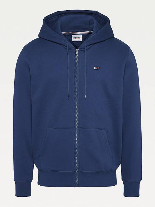 Muške Tommy Hilfiger Organic Cotton Fleece Zip-Thru Duks Hoodie Plava | TH156BLC