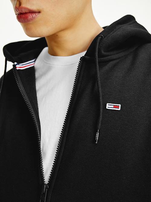 Muške Tommy Hilfiger Organic Cotton Fleece Zip-Thru Duks Hoodie Crna | TH385MXN