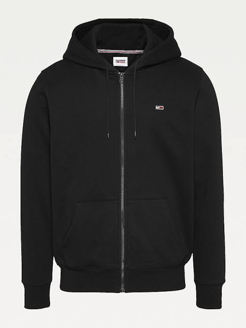 Muške Tommy Hilfiger Organic Cotton Fleece Zip-Thru Duks Hoodie Crna | TH385MXN