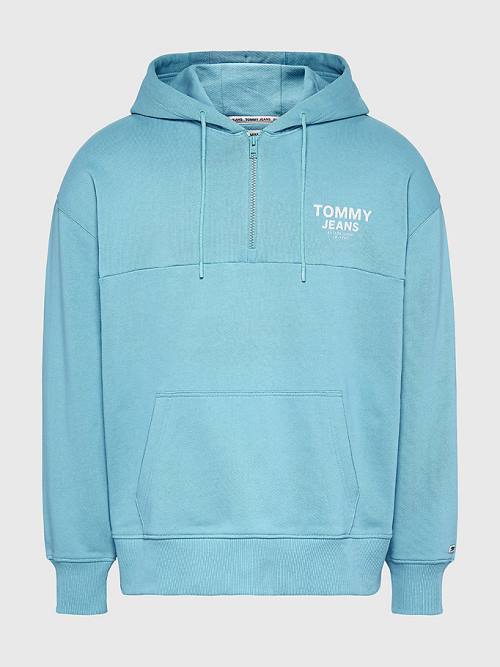 Muške Tommy Hilfiger Organic Cotton Logo Tape Duks Hoodie Plava | TH547IEB