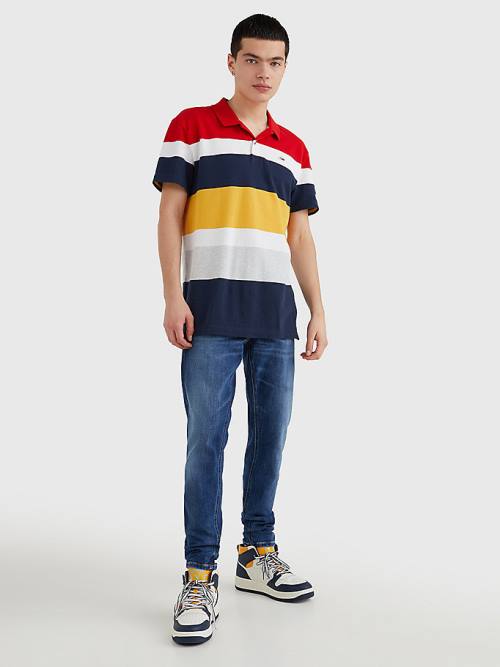 Muške Tommy Hilfiger Organic Cotton Pique Multi Stripe Polo Majice Crveni | TH712ALV