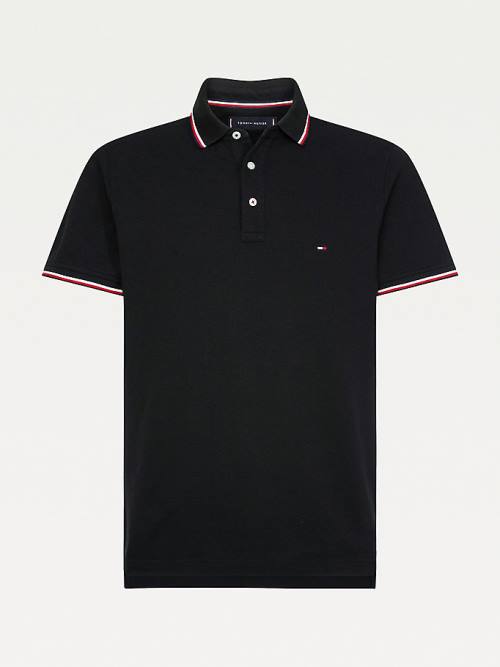 Muške Tommy Hilfiger Organic Cotton Slim Fit Polo Majice Crna | TH589CTB